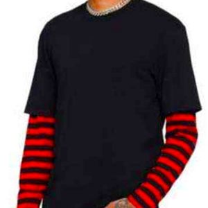 Red & Black Striped Long Sleeve black t-shirt combo.